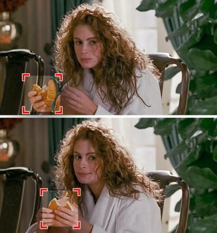 Pretty Woman fue un gran éxito en los 90. Pocos se habrán dado cuenta de que cuando desayunan juntos en el hotel, el personaje de Roberts coge un cruasán de la mesa, que poco después, en el minuto 32:10, se transforma misteriosamente en una tortita