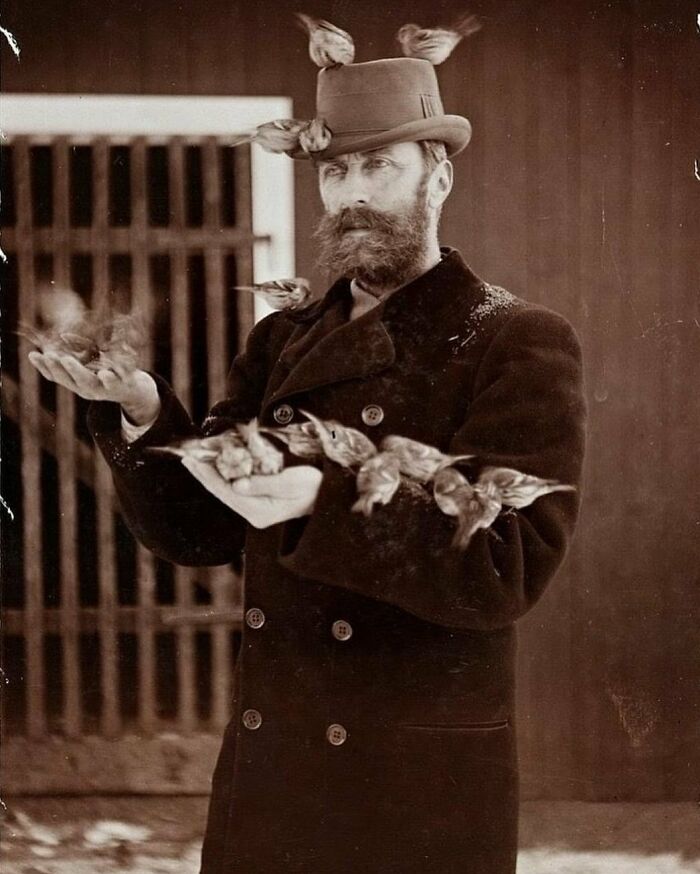 Retrato de un hombre pájaro victoriano, Robert Collett (1842-1913), tomado en Noruega alrededor de 1910