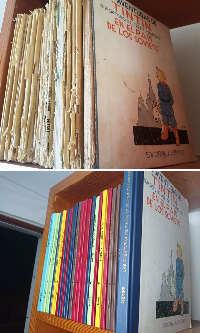 Contemplando mi colección infantil de Tintín recién restaurada