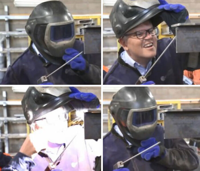 El ex primer ministro australiano Scott Morrison prueba suerte con la soldadura