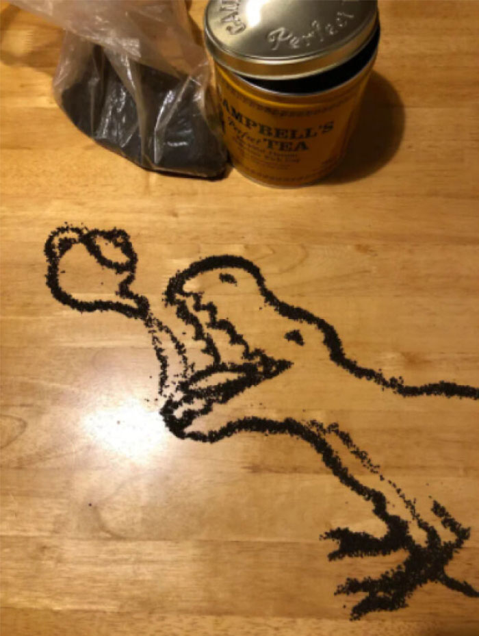 Mi té se derramó y se ve como un dinosaurio