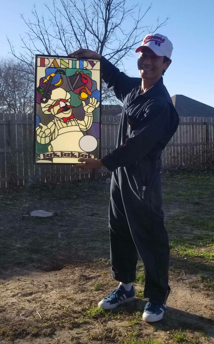Hice un vitral del chef sueco para la puerta de mi despensa