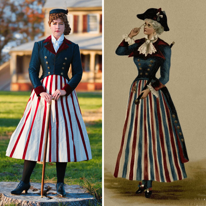 Me he hecho un traje del siglo XIX para ser una Capitán América victoriana. (Todo lo que llevo puesto, hasta el corsé y las enaguas, se cosió a mano)