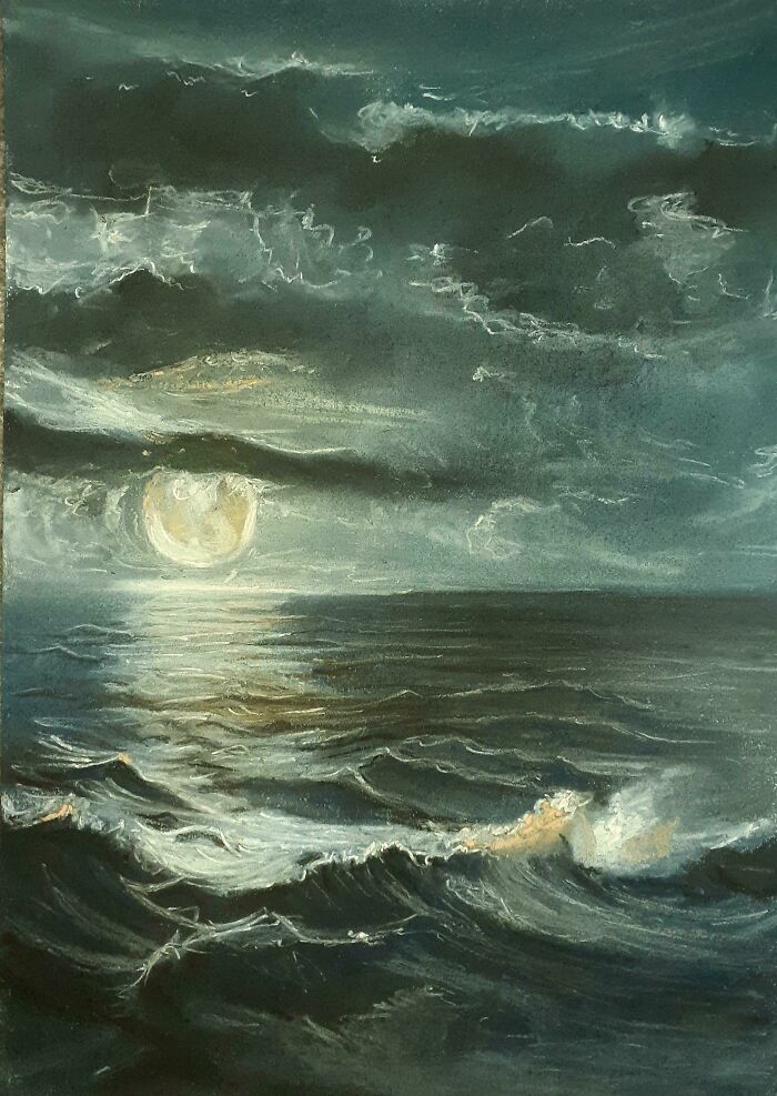 Influjo de luna, carboncillo y pastel, arte por mí