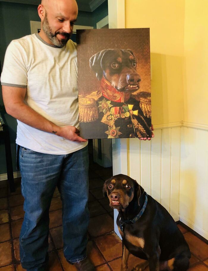 El regalo de cumpleaños de mi amiga a su marido: Un fantástico cuadro de su Pinscher 