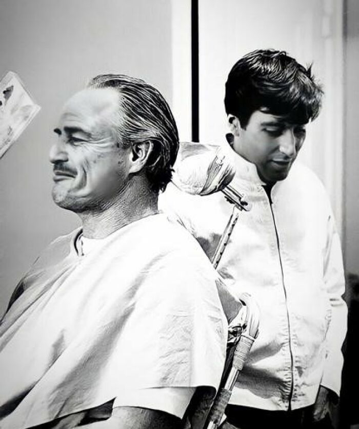 Marlon Brando y Al Pacino en el rodaje de El Padrino (1972)