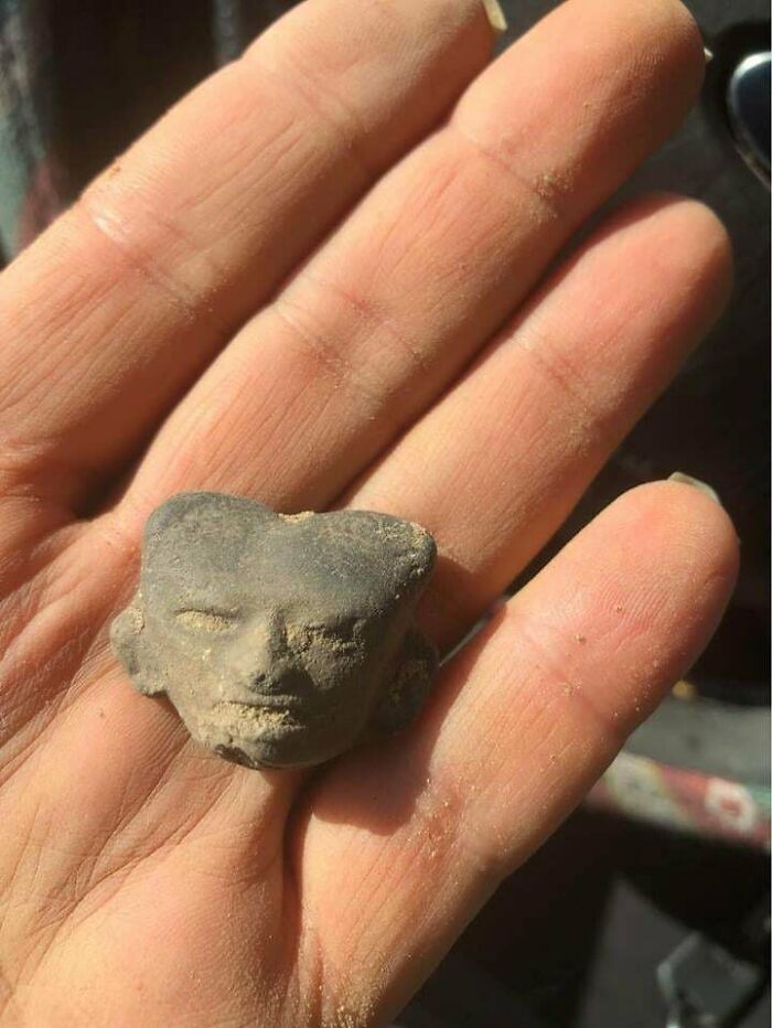 Encontrado en el lecho de un arroyo en Oak Hill, Texas. Tiene un pequeño agujero en la parte superior de la cabeza que va todo a través