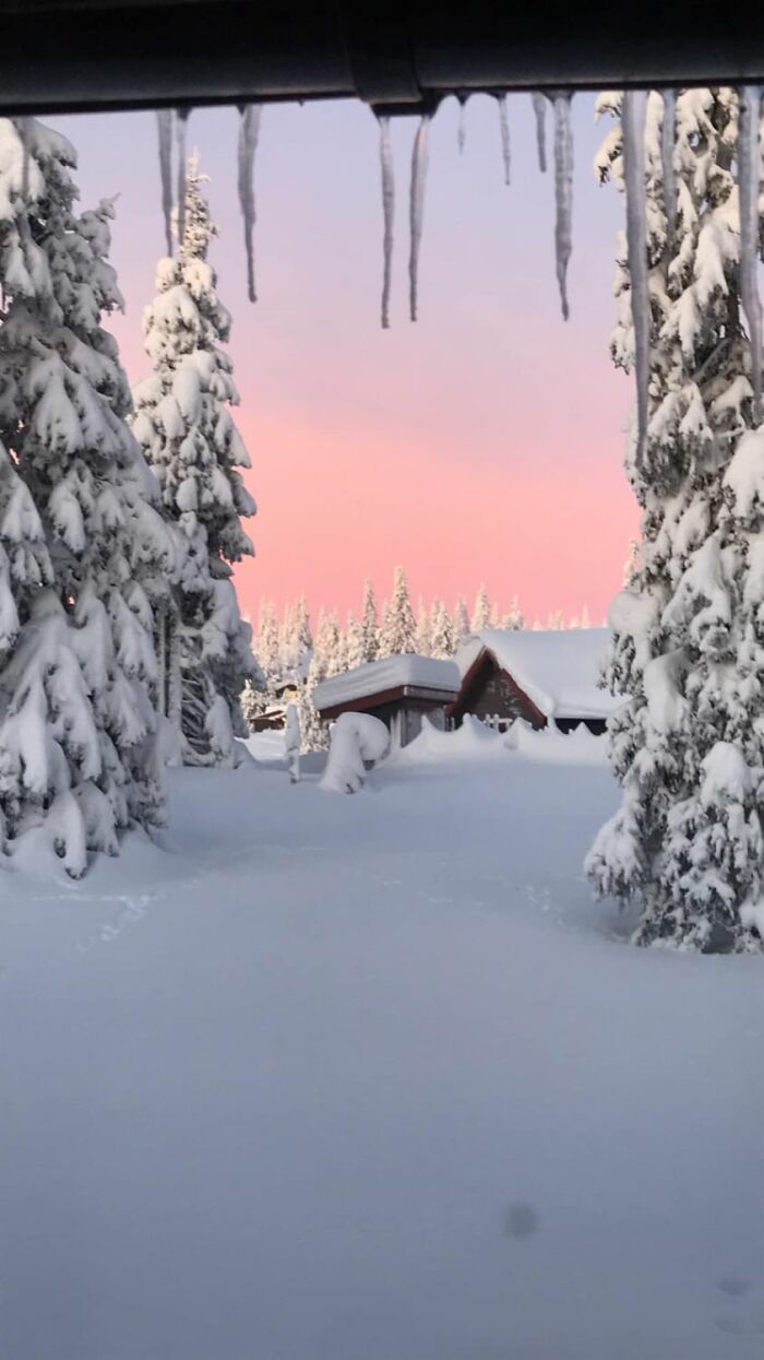  La vista desde la ventana de la cocina de mi cabaña en Sjusjøen, Noruega