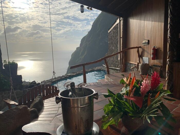 La vista desde nuestra habitación, Soufriere, Santa Lucía 