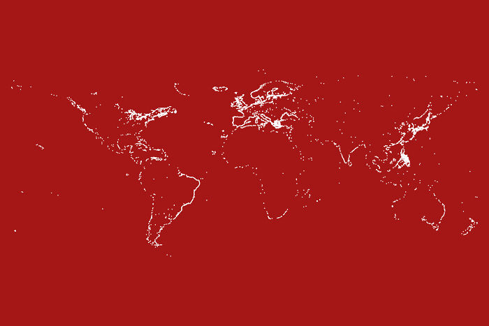 Contorno del mundo mediante la cartografía de todos los faros (Fuente: Osm, Oc)