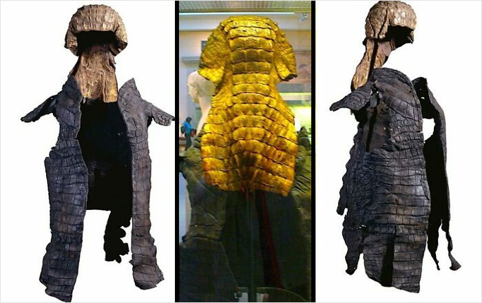 Antigua armadura romano-egipcia de cocodrilo