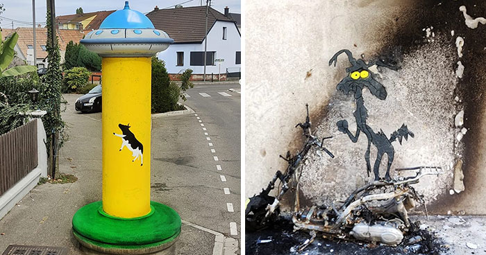 30 Ingeniosas y divertidas obras de arte urbano de las calles de Francia por Oakoak (nuevas fotos)