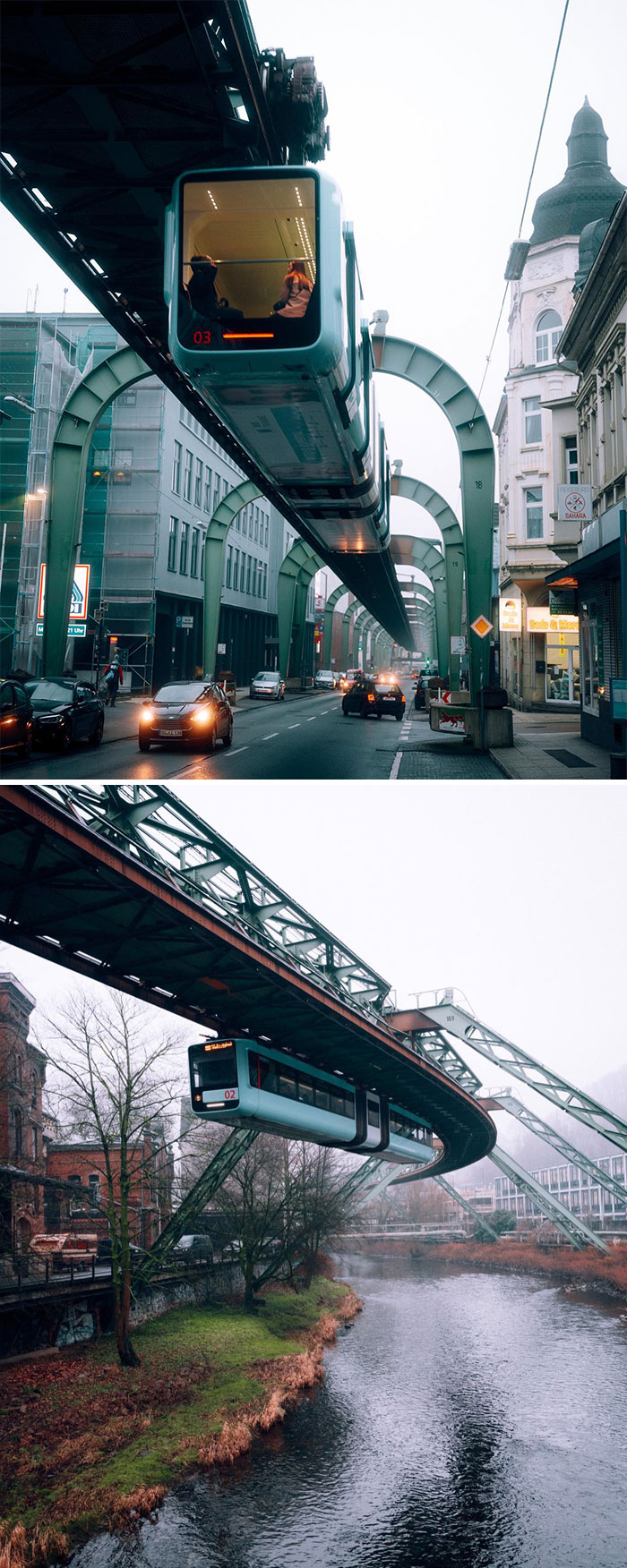 El tren suspendido (monorriel) de Wuppertal, Alemania