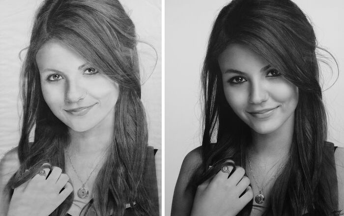 Una comparación entre mi dibujo de Victoria Justice de 2013 y el de 2017 