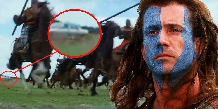La película "Braveheart" incluye una escena en la que apenas se ve un coche de fondo. A menudo citado como un error, los coches eran de hecho ampliamente usados en el momento de la filmación (1995)