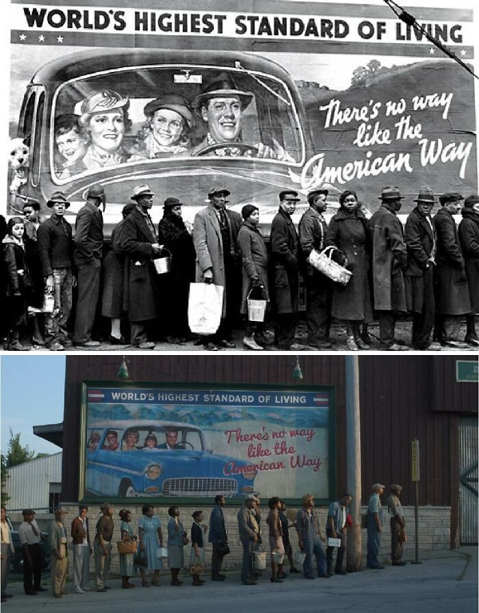 Territorio Lovecraft, de Hbo, recrea esta famosa fotografía de afroamericanos alineados frente a una agencia de ayuda tras la inundación de Louisville de 1937