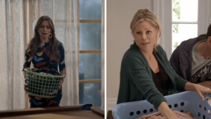 En la última temporada de Modern Family, Claire le pregunta a Gloria si esconde un embarazo tras el cesto de la ropa sucia
