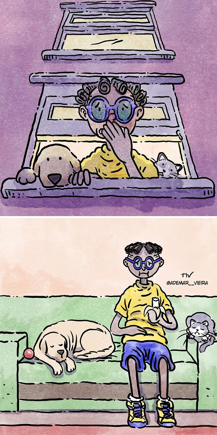 Este artista crea 6 nuevos y emotivos cómics sobre la vida con un gato y un perro inspirados en sus experiencias personales