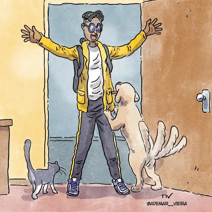 Este artista crea 6 nuevos y emotivos cómics sobre la vida con un gato y un perro inspirados en sus experiencias personales