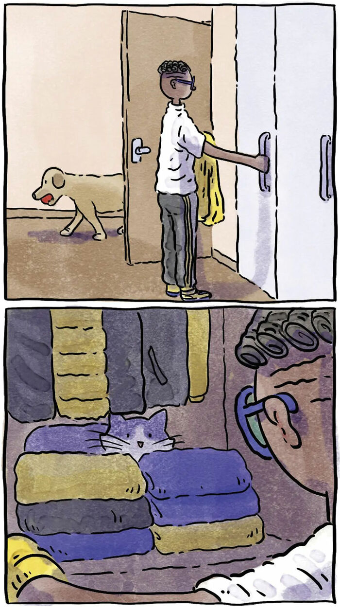 Este artista crea 6 nuevos y emotivos cómics sobre la vida con un gato y un perro inspirados en sus experiencias personales