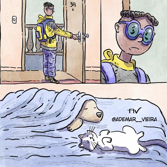Este artista crea 6 nuevos y emotivos cómics sobre la vida con un gato y un perro inspirados en sus experiencias personales