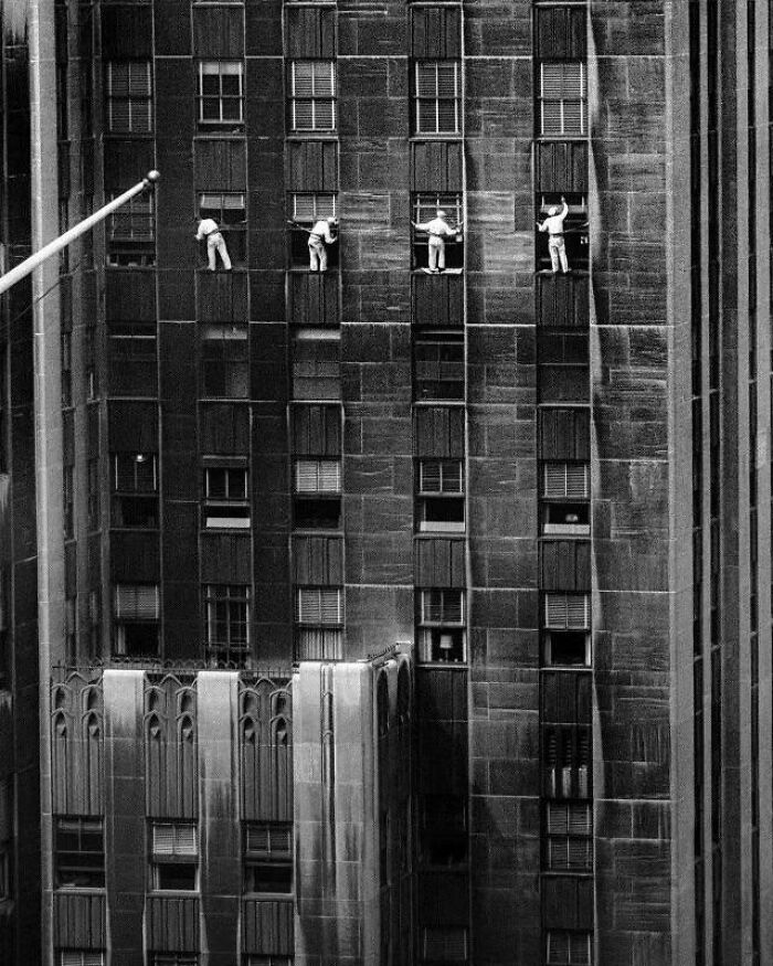 Limpiaventanas en Nueva York, 1958
