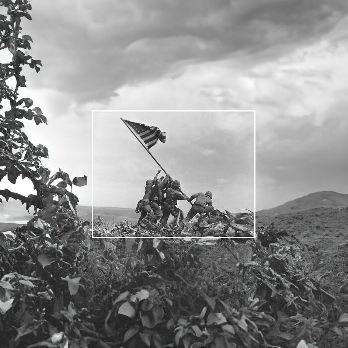 Estadounidenses izando la bandera en Iwo Jima 