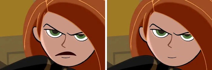 Kim Possible con y sin su icónico bigote