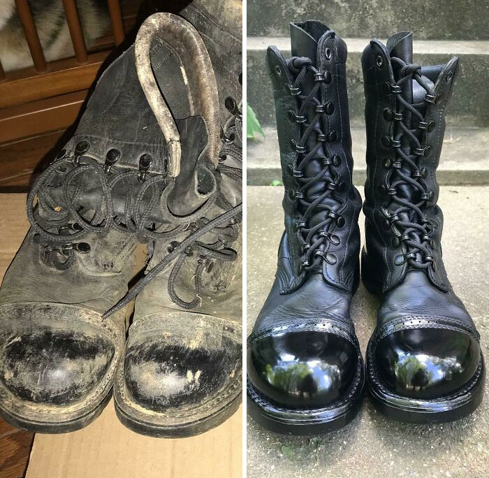Antes y después de unas botas de salto Corcoran que reacondicioné
