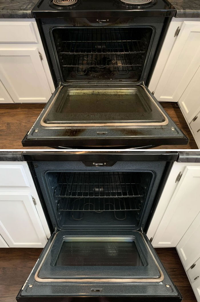Ayer limpié el horno de mi abuela. El antes y el después se siente tan bien. (Ella tiene 96 años, así que sed amables con la foto del antes)