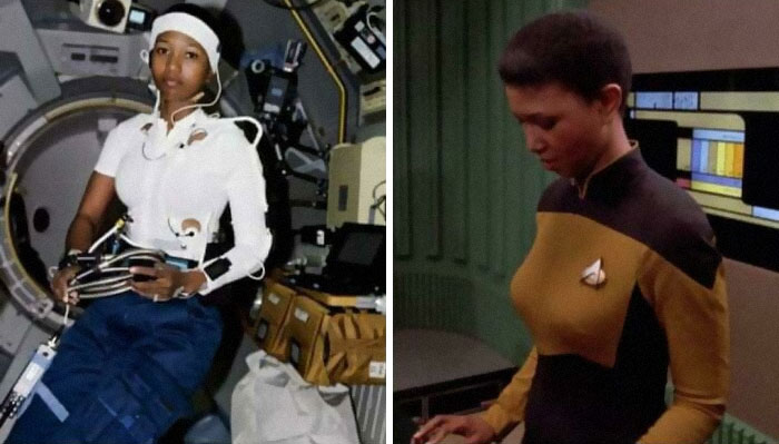 En Star Trek: The Next Generation, la Dra. Mae Jemison es la primera astronauta que aparece en la serie. También es la primera mujer negra que viaja al espacio