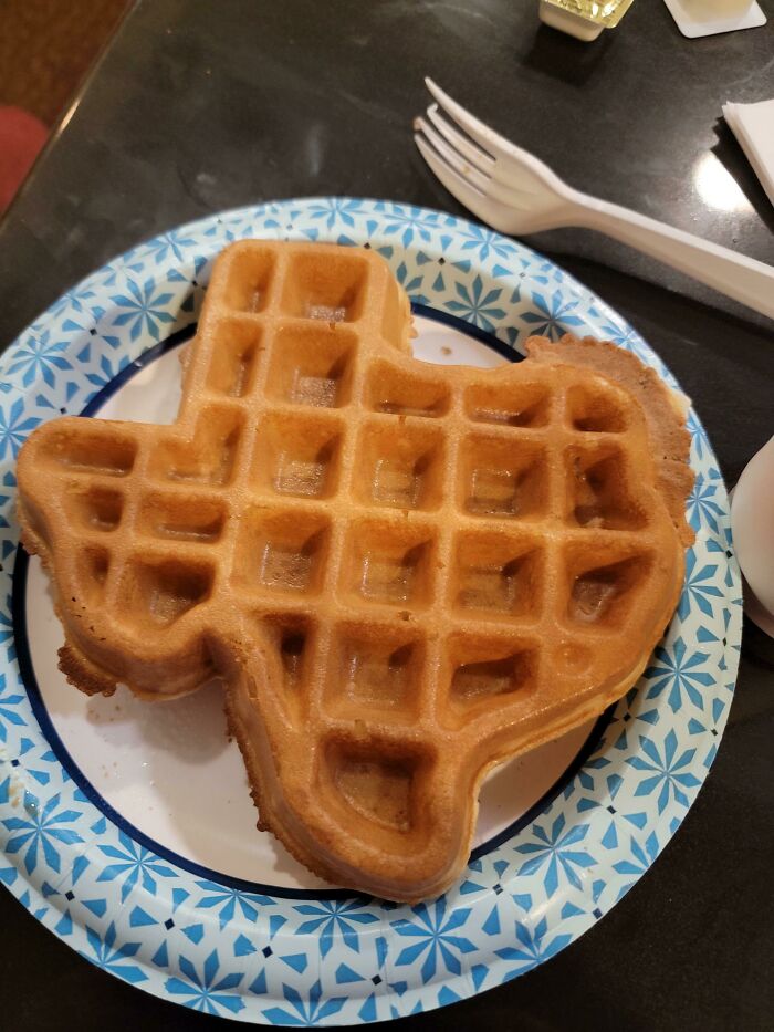 Gofre en forma de Texas que le sirvieron a mi padre en el hotel