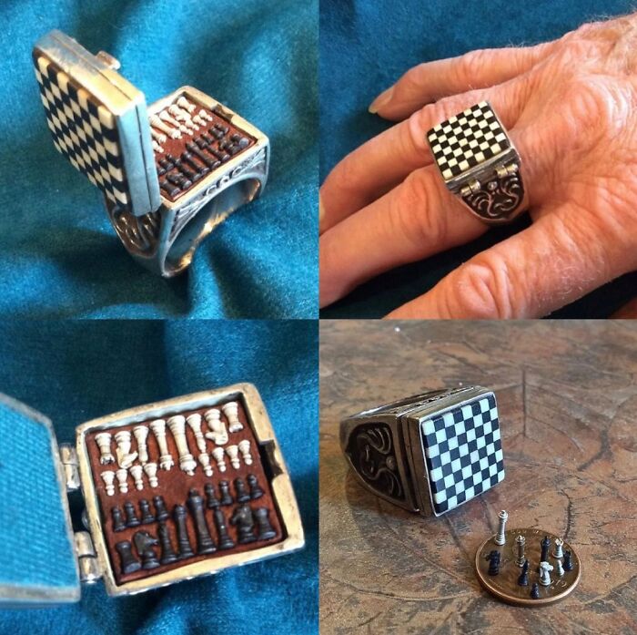 Ajedrez en miniatura en un anillo