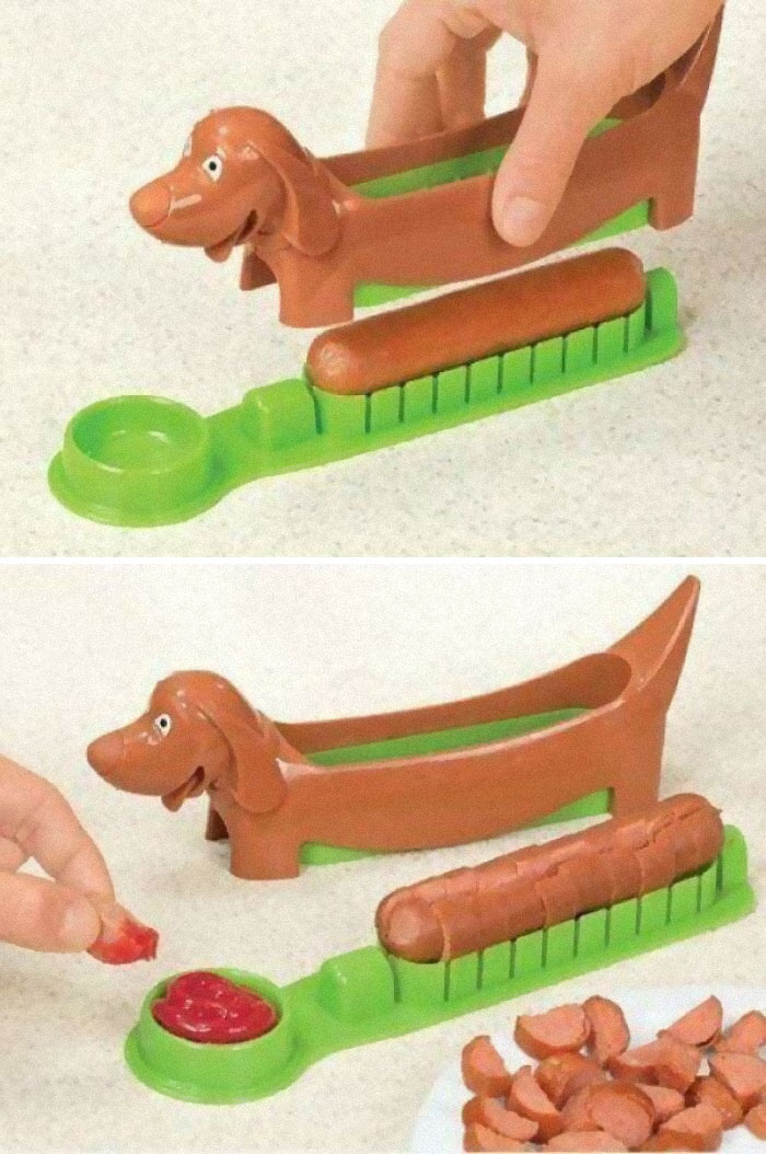 Perro salchicha corta salchichas