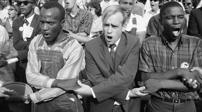 Manifestantes blancos que se unieron a la marcha en Washington en el Movimiento por los derechos civiles, en Agosto de 1963