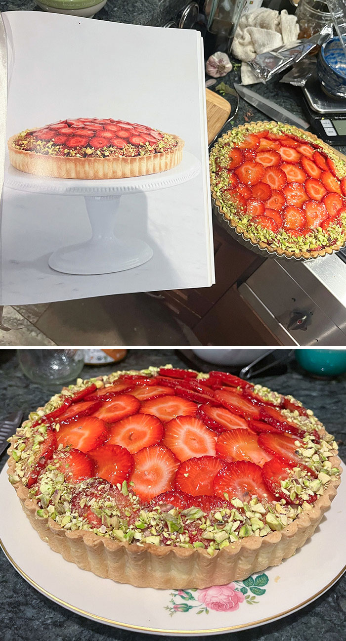 Imagen de la tarta y la que he conseguido hacer