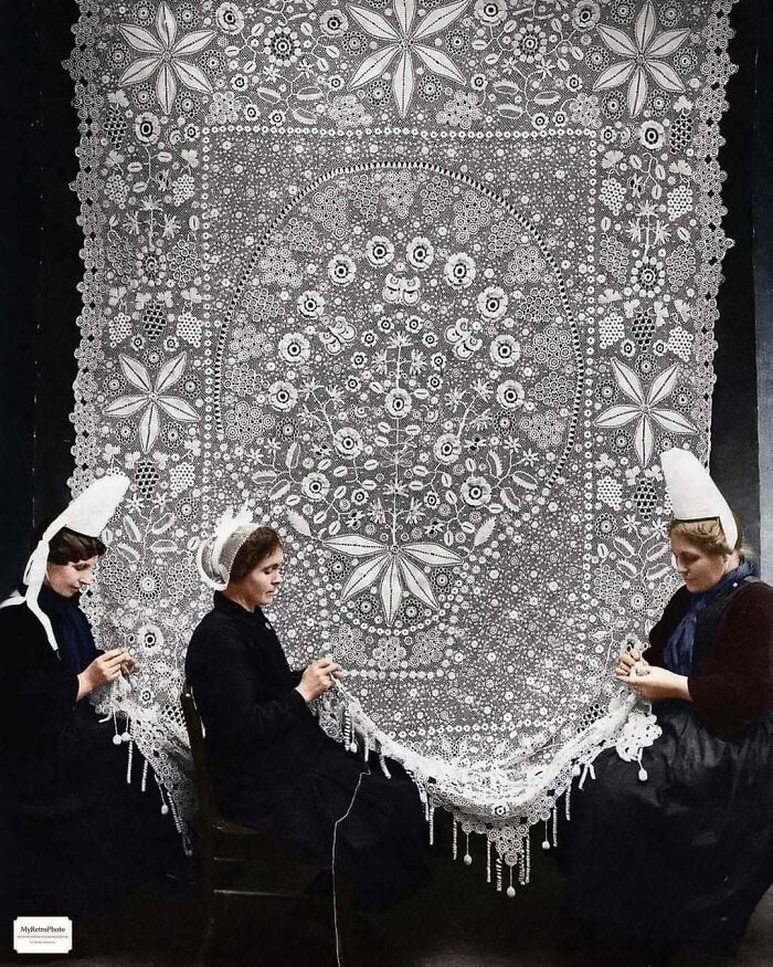 Haciendo encaje, Francia, 1920