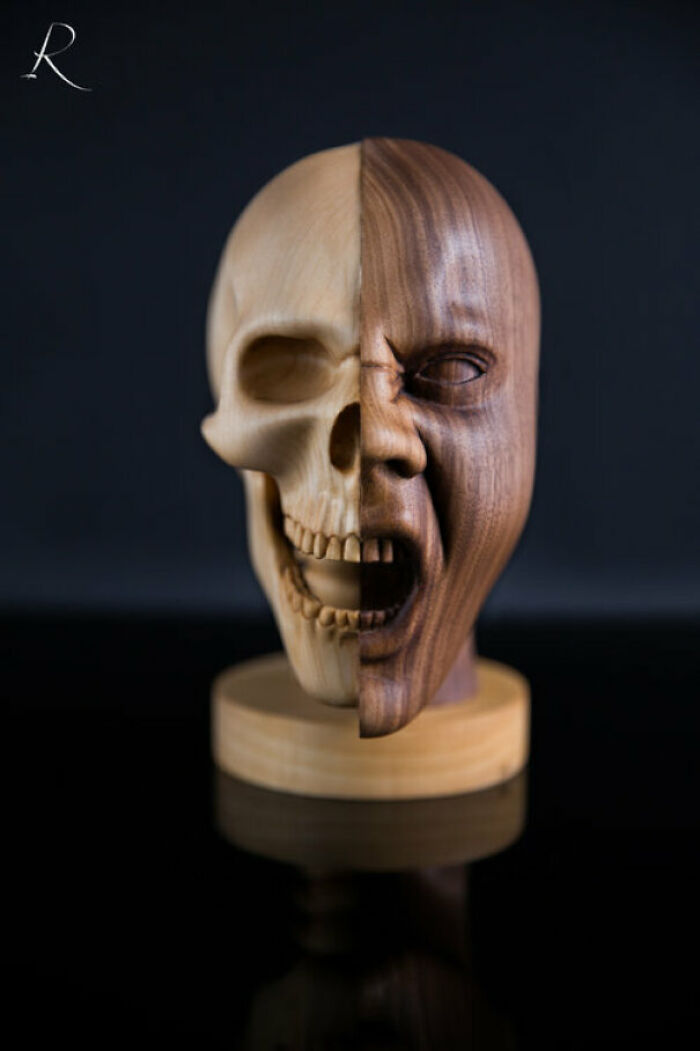 Mi escultura "Hildr" hecha con nogal y tilo