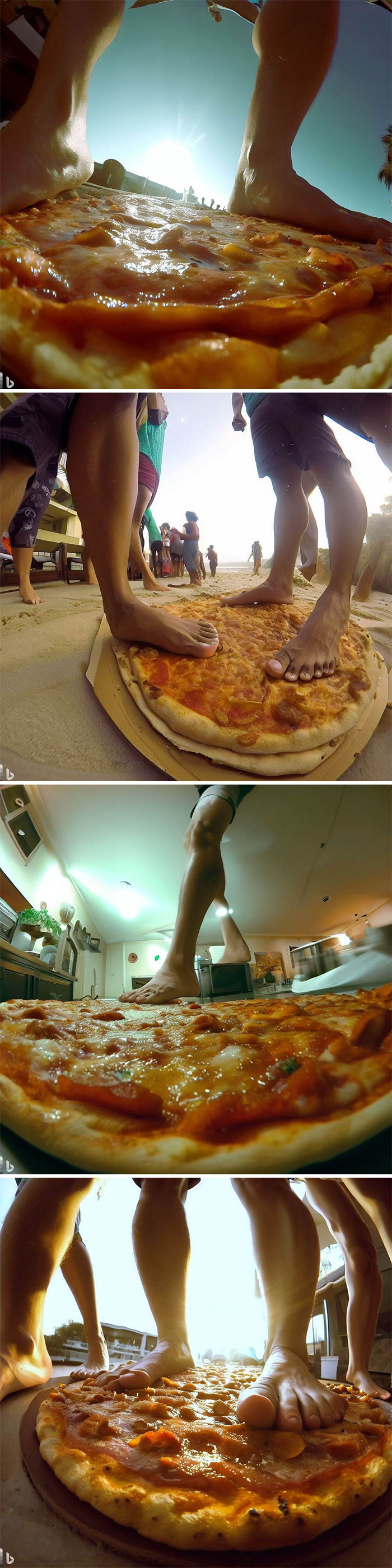 Pisando pizzas con los pies descalzos