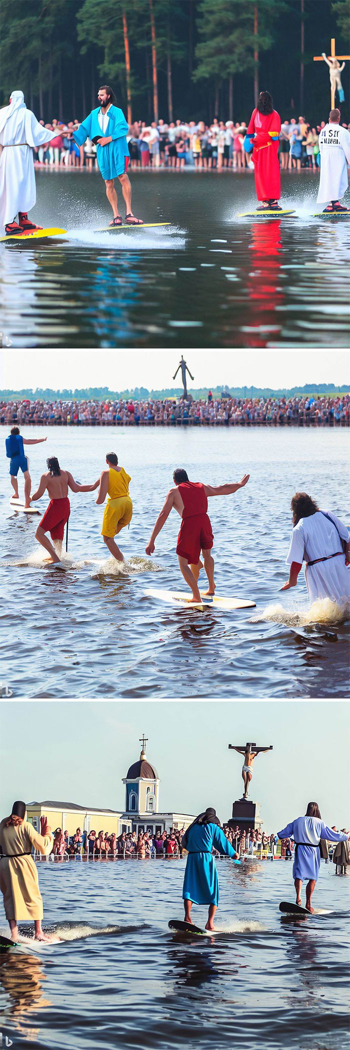 Competición extrema de caminar sobre las aguas para imitadores de Jesucristo