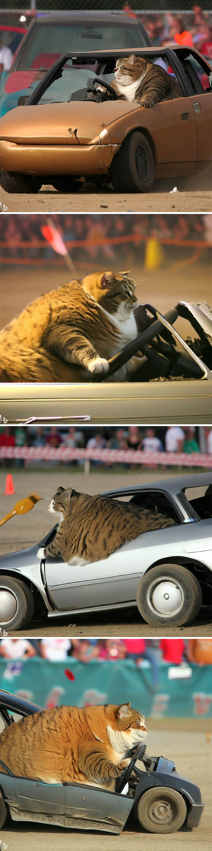 Gato muy gordo conduciendo un Honda civic en un derby