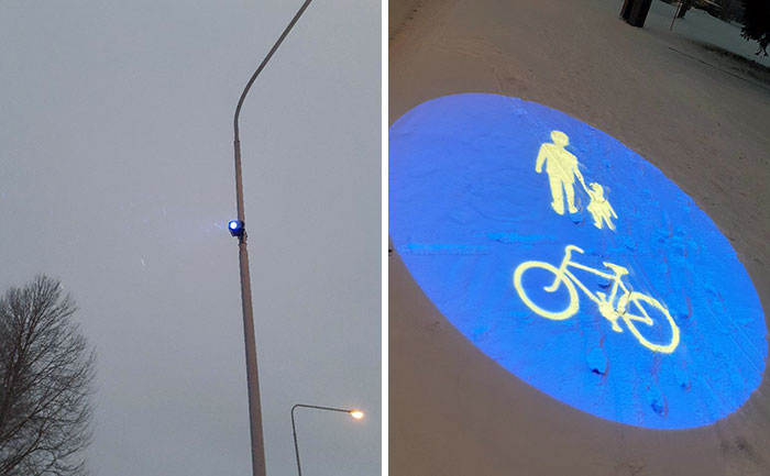 Luz en una farola para proyectar esta imagen y mostrar dónde está la acera en caso de nevada