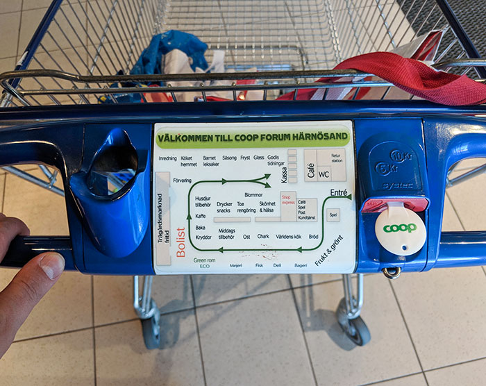 Carrito con mapa del supermercado incluido
