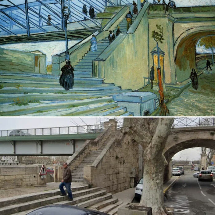 Van Gogh en Arles en 1888 y la misma localización ahora