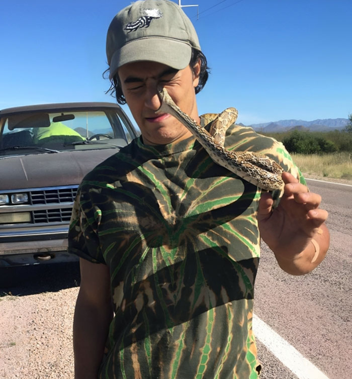 ¿Qué podría salir mal si me hago una foto con esta serpiente que encontré en la carretera?