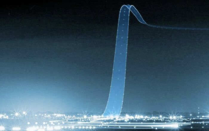 Foto de larga exposición de un avión despegando