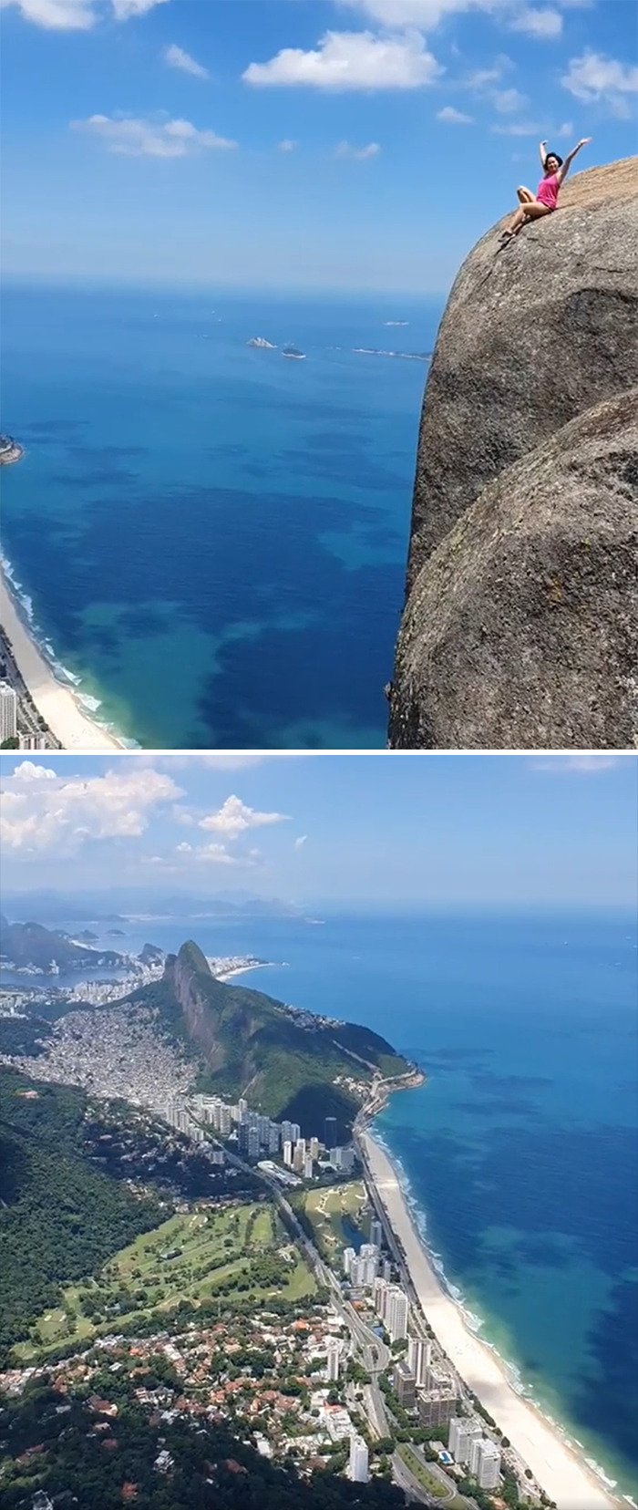 Turista en lo alto de la montaña Pedra Da Gávea, Brasil