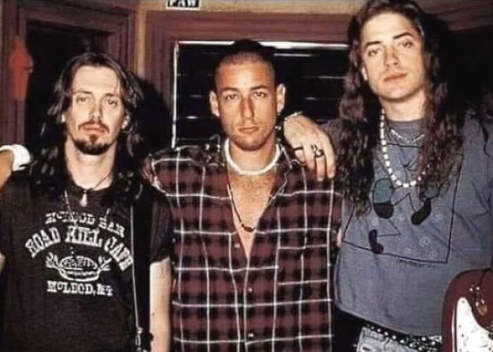 Steve Buscemi, Adam Sandler, y Brendan Fraser en el rodaje de Cabezas Huecas, 1993
