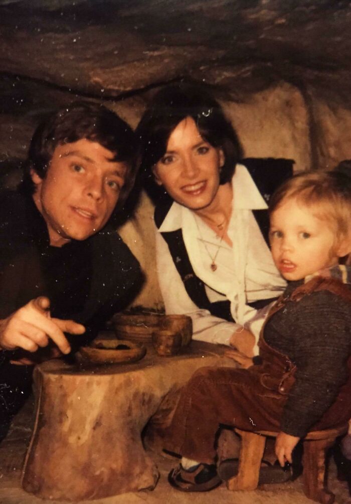 Mark Hamill, Marilou Hamill y su hijo Nathan en el rodaje de El retorno del jedi