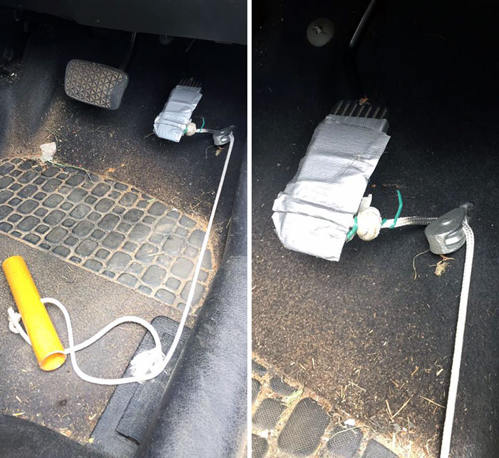 Un colega mecánico comparte esta foto del coche de un cliente, que afirmaba que le dolía el pie de acelerar, así que acelera con la mano